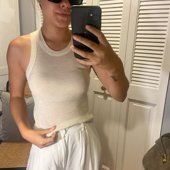 Saint Laurent Ivory Ribbed Tank Top - Picture 1 of 6